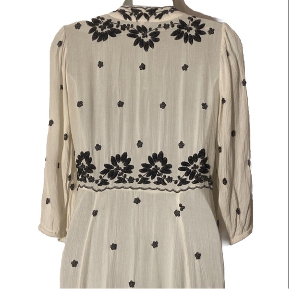 FREE PEOPLE Fable midi Boho XS White Rayon Black Floral Embroidered Dress - Picture 4 of 8